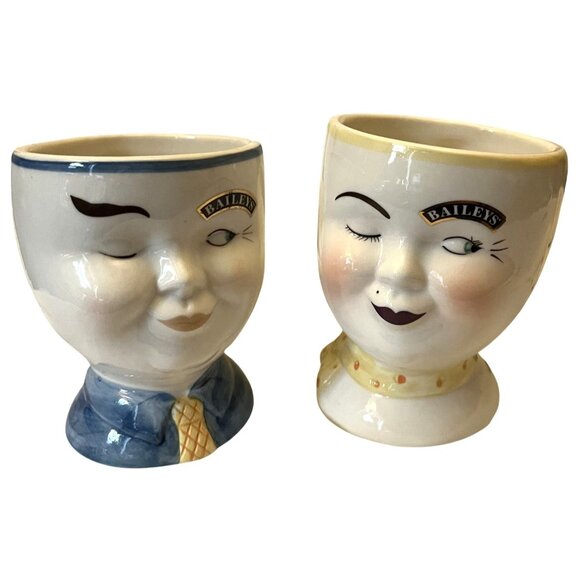 1996 Baileys Limited Edition Winking Face Mug Set Of 2 Lady & Gentleman  Ceramic